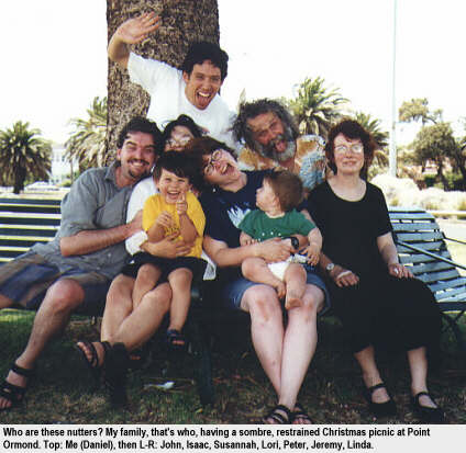 [Who are these nutters? My family, that's who, having a sombre, restrained Christmas picnic at Point Ormond]