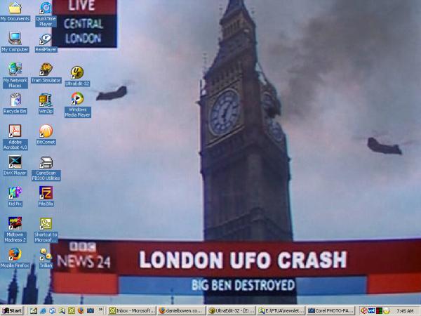 London UFO crash - Big Ben destroyed