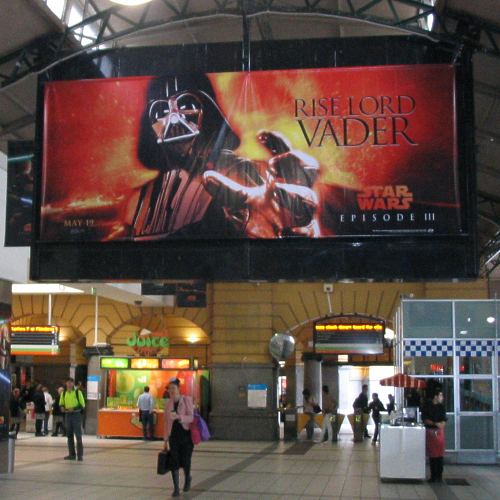 Poster inside Flinders Street station: Rise Lord Vader