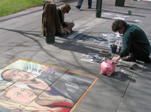 Chalk Circle pavement artists at work