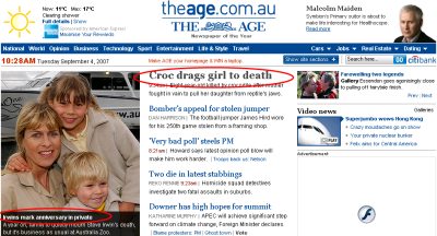 The Age web page, Tuesday morning