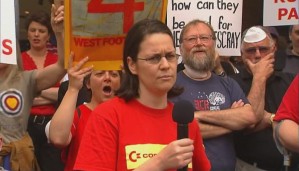 Protestor in Commodore T-shirt