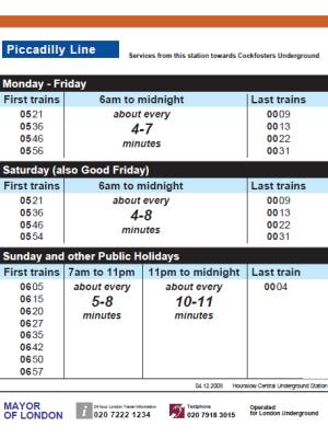 London Underground timetable
