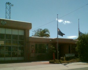 Ormond fire station, flags at half mast