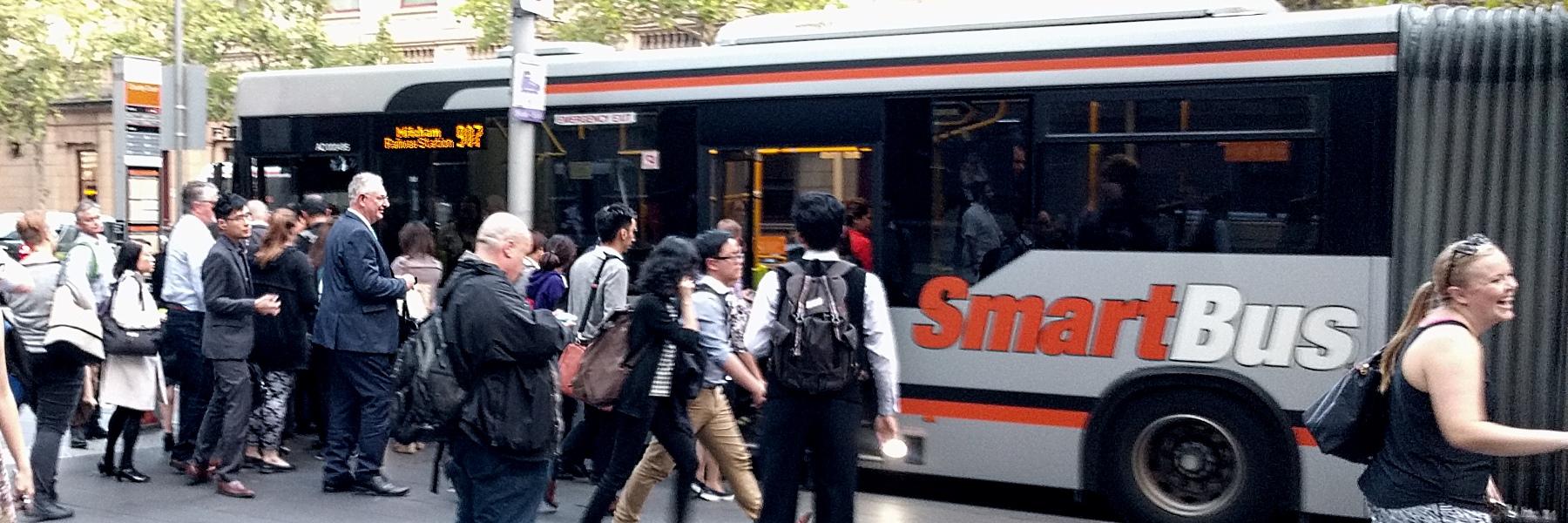 Crowded Smartbus on Lonsdale Street