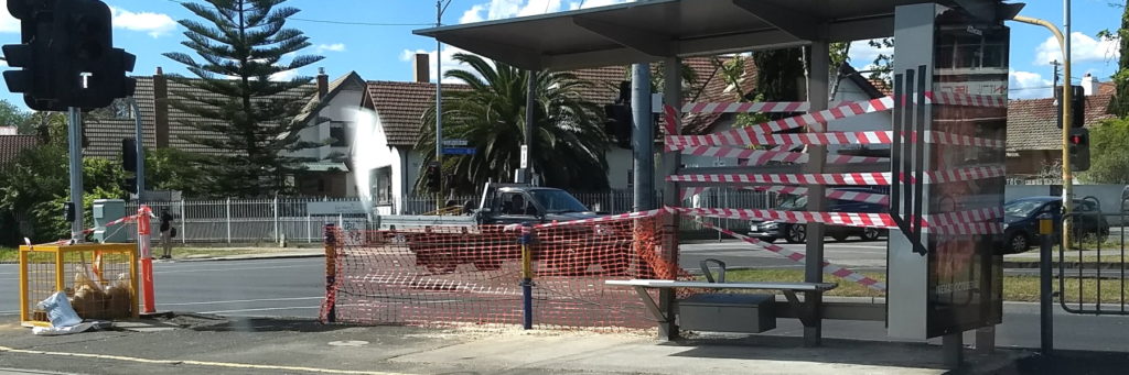 Damaged tram stop shelter, Ripponlea