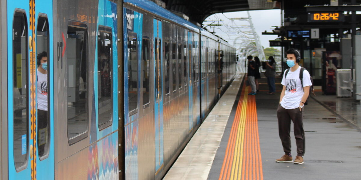 Train arriving at a station