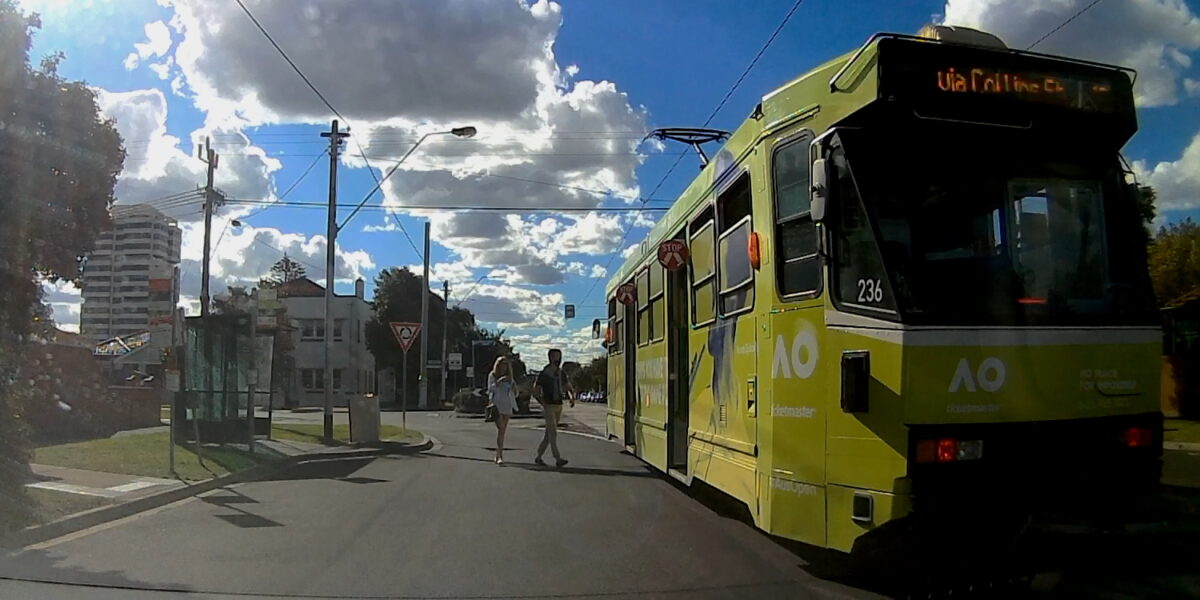 Passengers boarding a tram