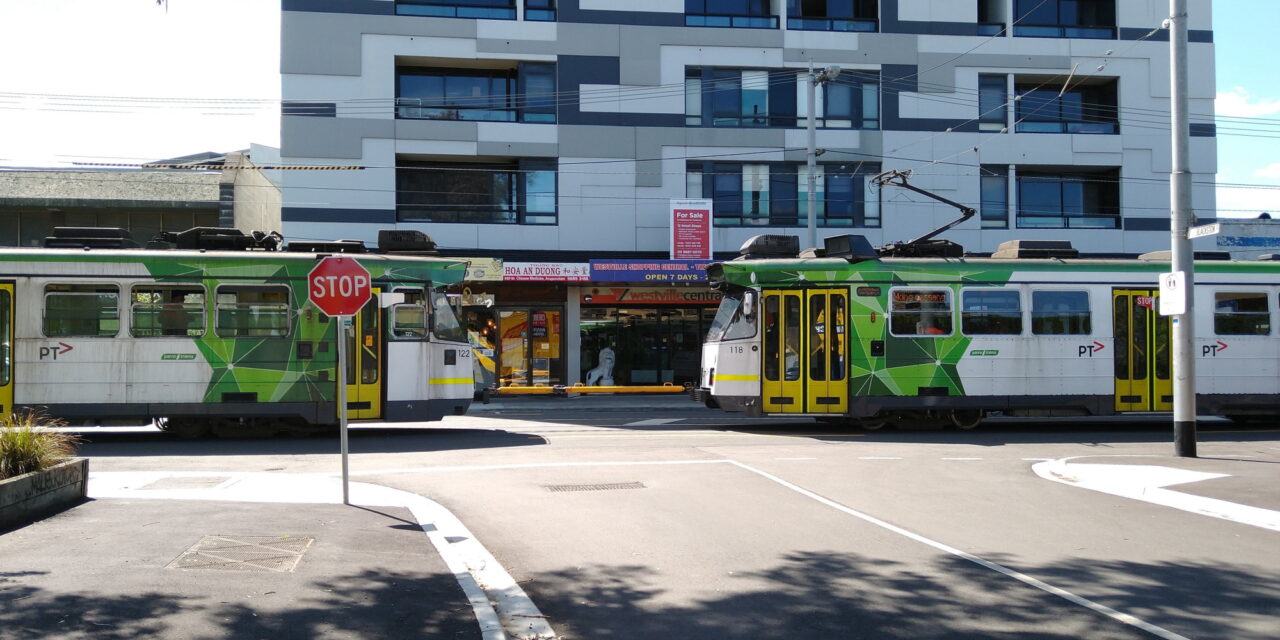 Tram towing another tram