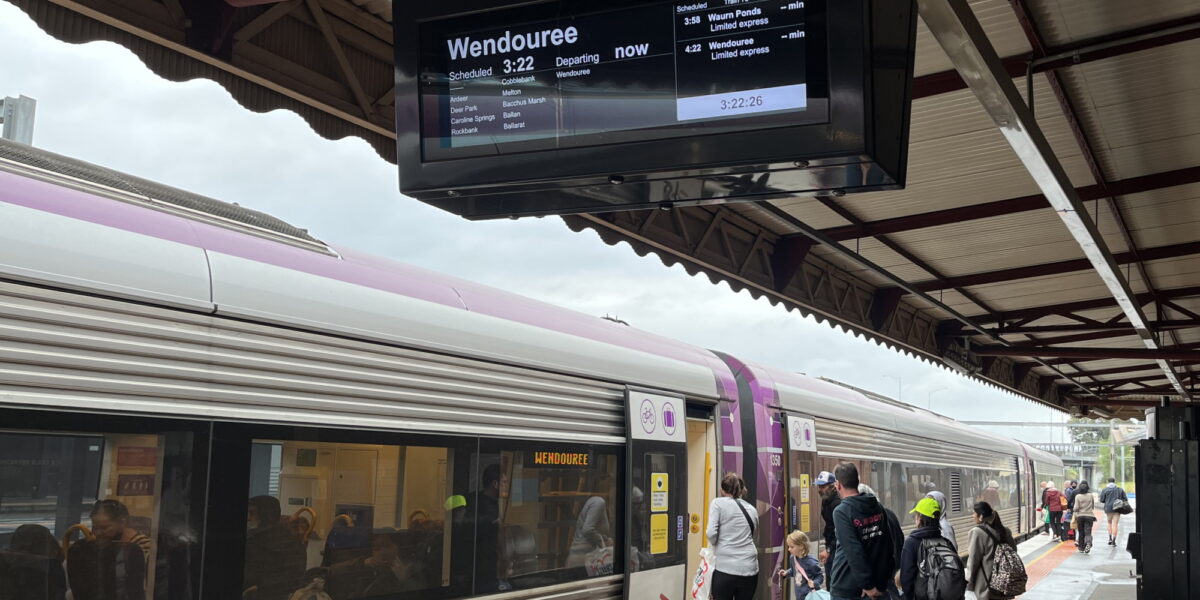 Train to Melton/Ballarat/Wendouree departing Footscray
