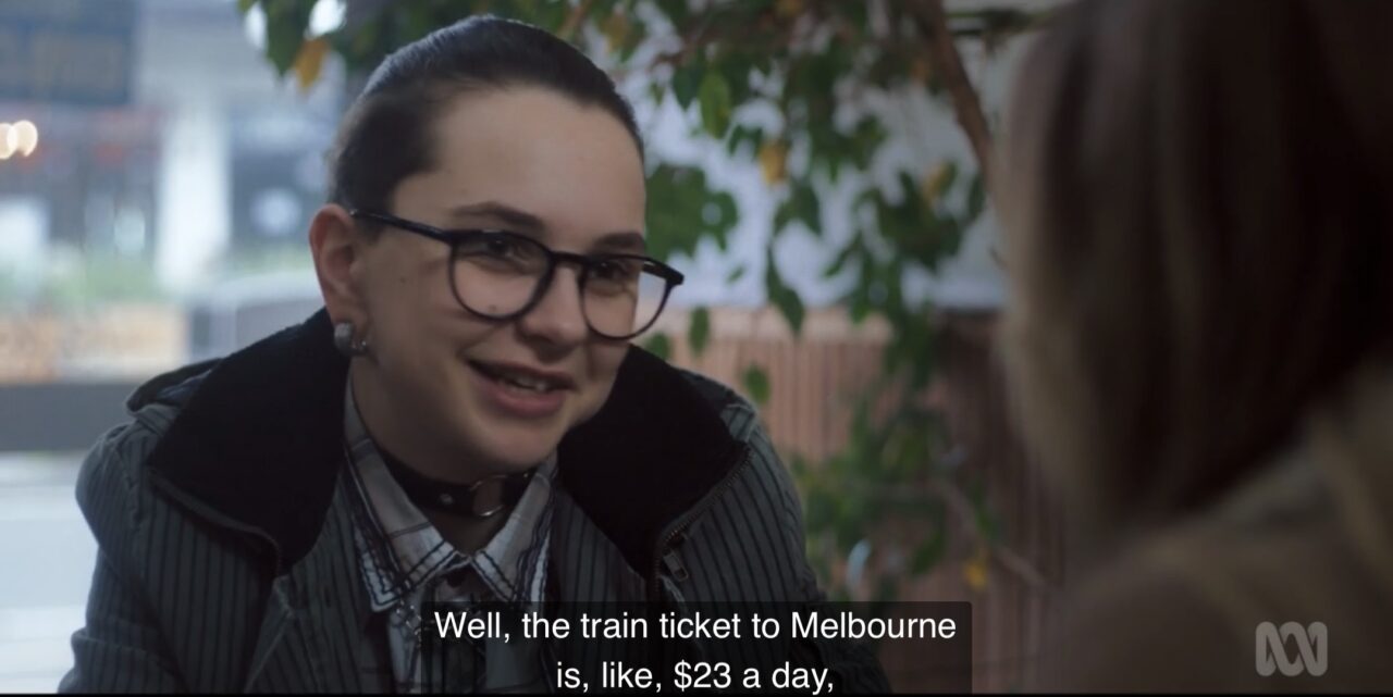 Hex: "Well, the train ticket to Melbourne is, like, $23 a day"