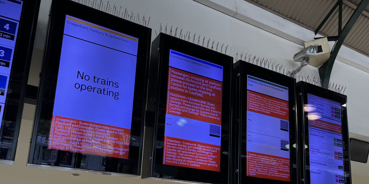 Screens at Flinders Street station: No trains operating on most lines
