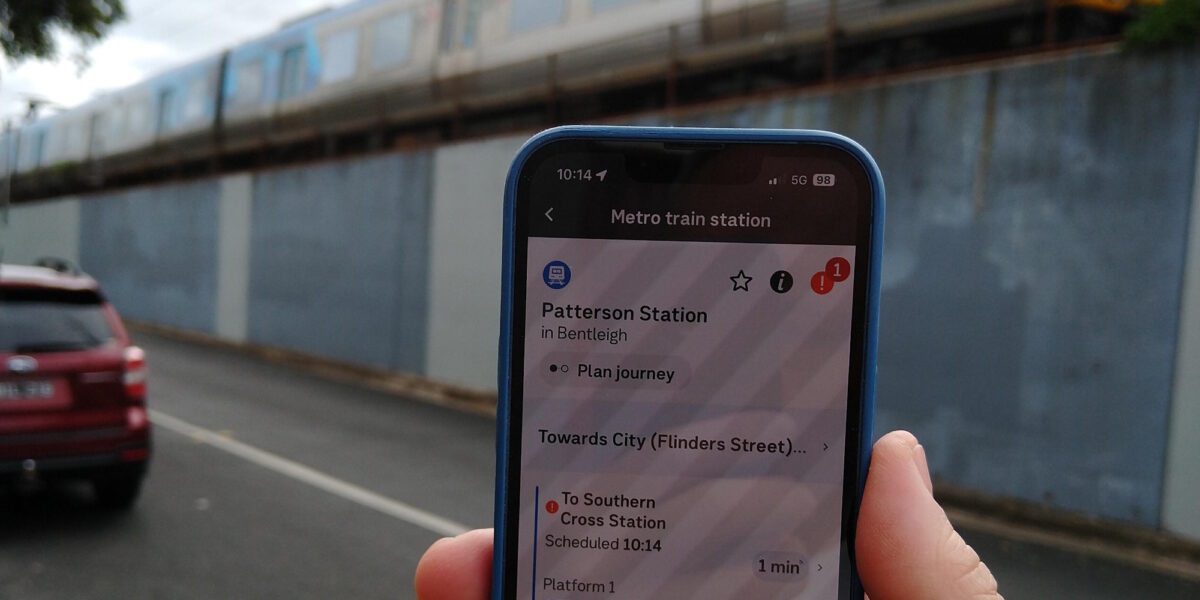 PTV app showing real time train departure information