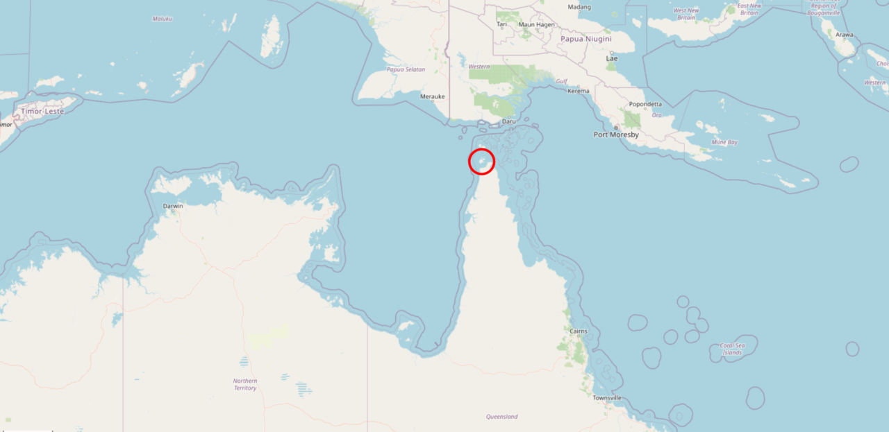 Map of Far North Queensland, with Thursday Island and Horn Island highlighted