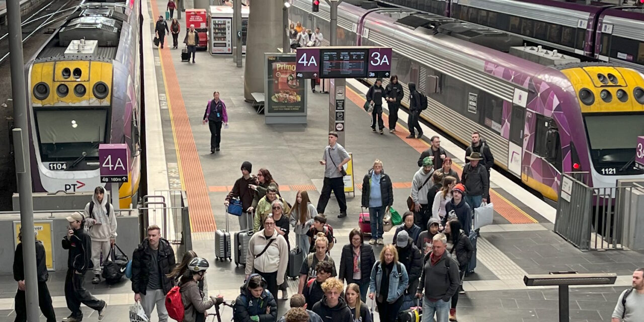 Passengers arriving off V/Line trains at Southern Cross Station