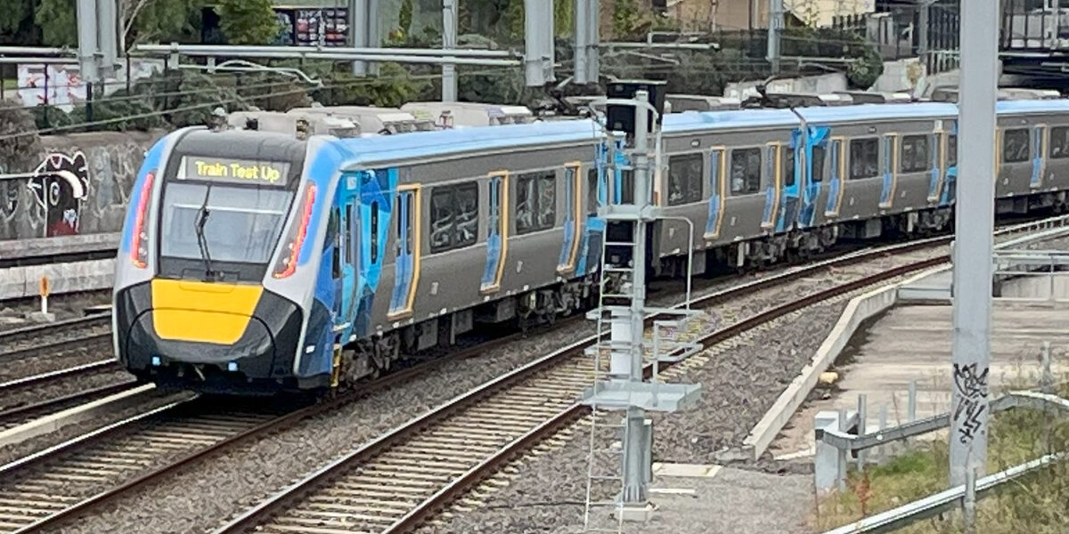 Evolution HCMT being tested on the Sunbury line through Footscray