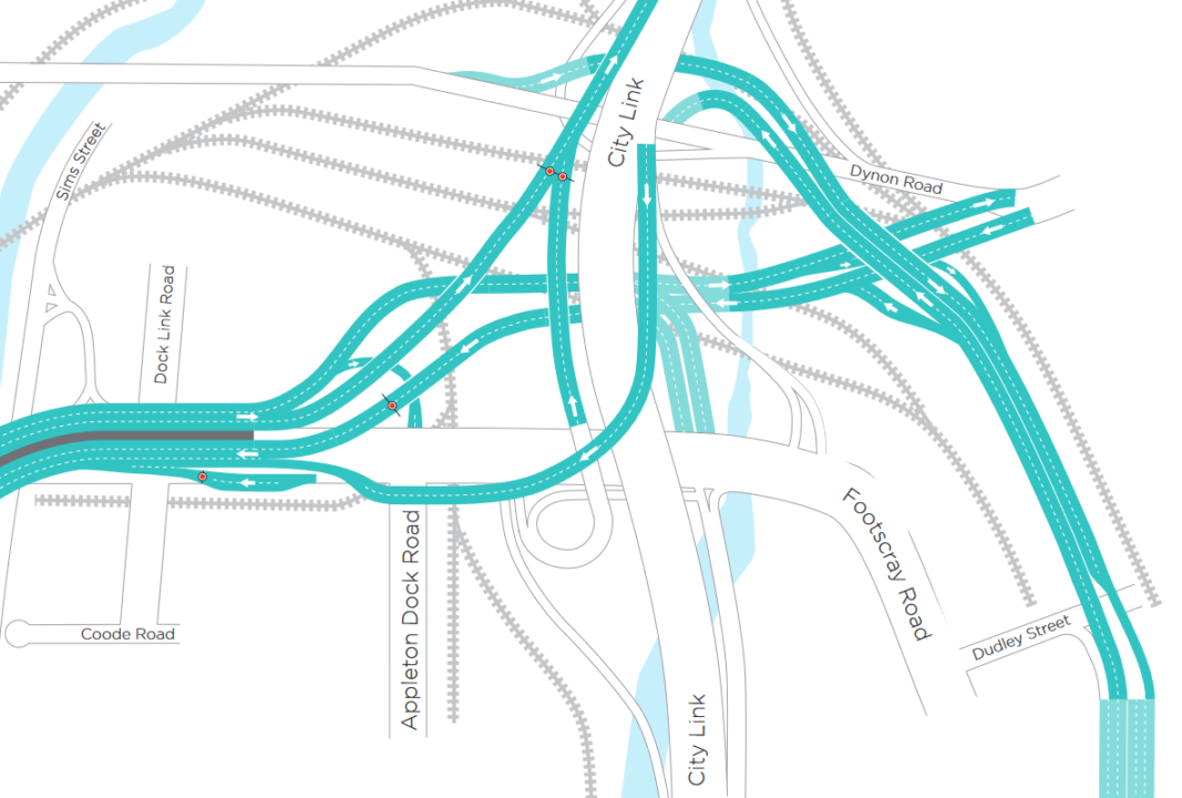 West Gate Tunnel road layout at city end