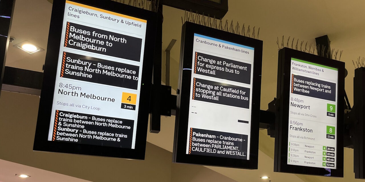 Bus replacement information at Flinders Street station