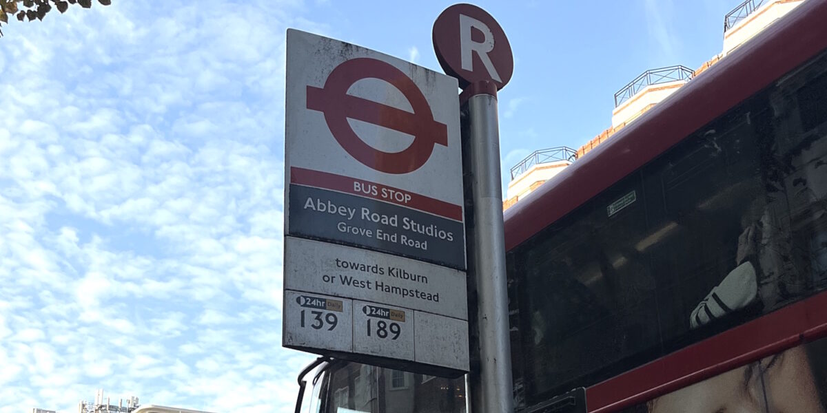 Bus stop outside Abbey Road Studios, London