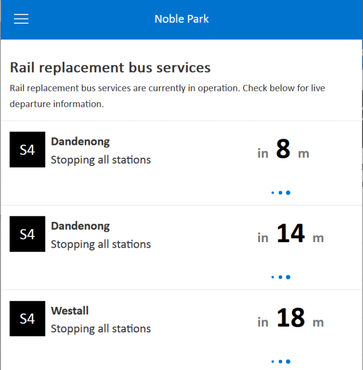 Noble Park realtime bus replacement info
