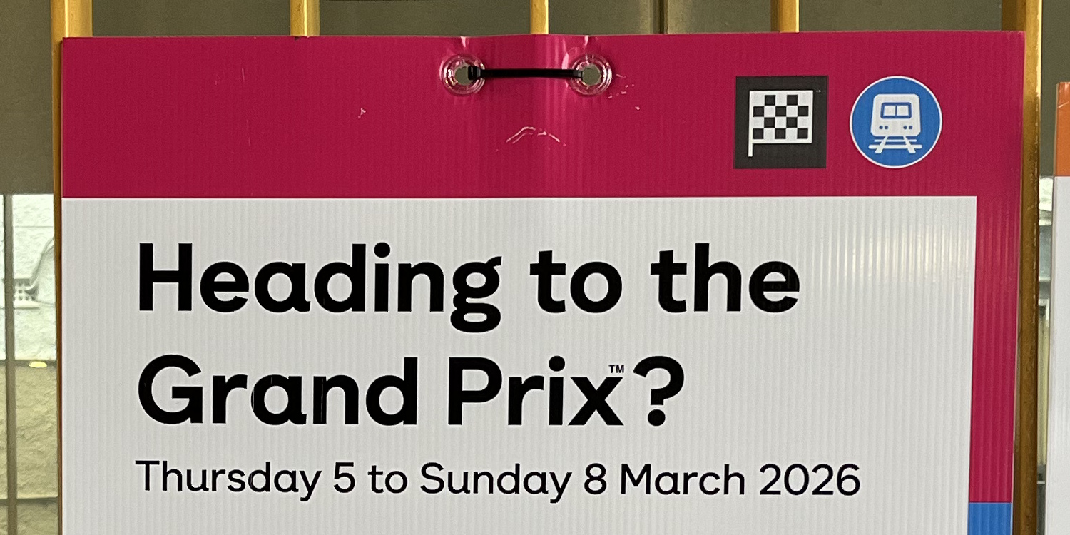 Heading to the Grand Prix? Signage at a railway station